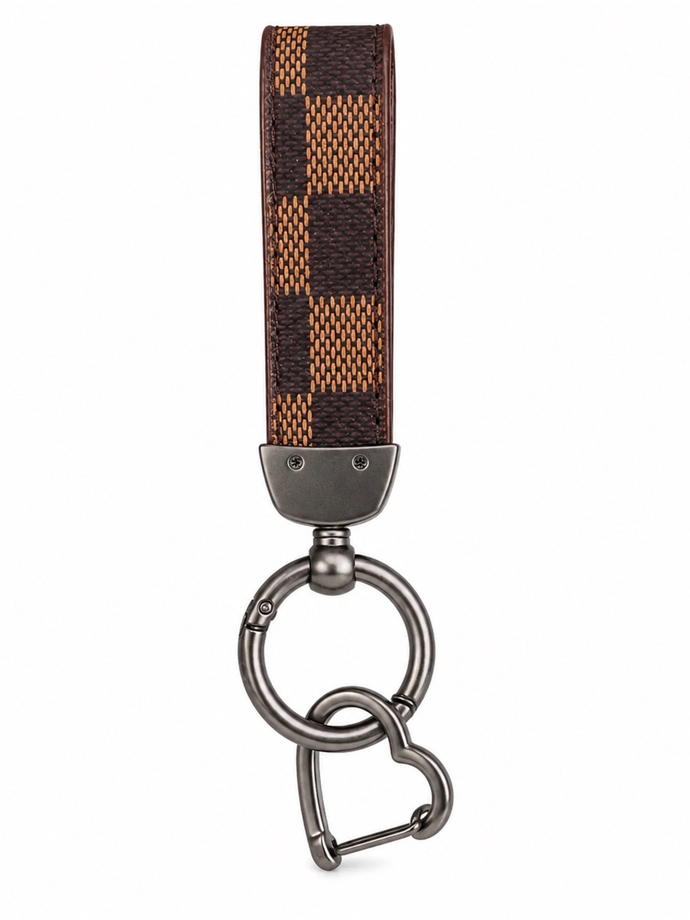BRAND NEW WITH TAGS Brown Checkered Faux Leather Keychain